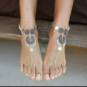 NWT Boho Foot Ankle Toe Chain Silver Oxidized OS